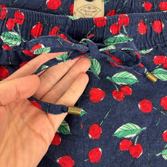 St. John's Bay Cherry Print Shorts XL linen blend pockets pull-on elastic preppy - Picture 4 of 5